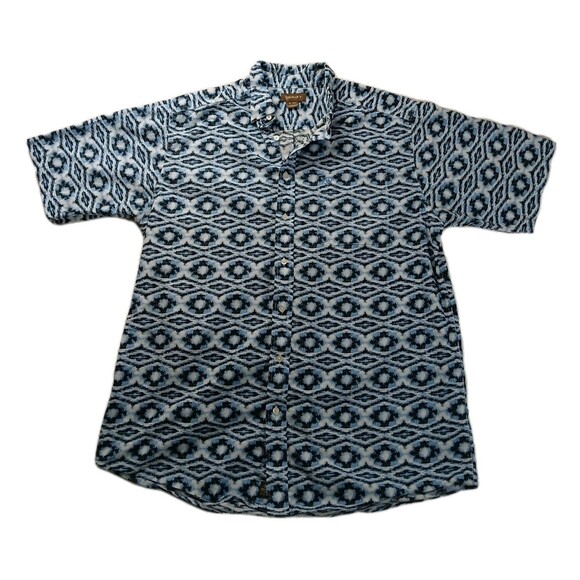 ​Ariat Retro Western Shirt XL-Tall Blue Black Ikat Print Short Sleeve - Picture 1 of 5